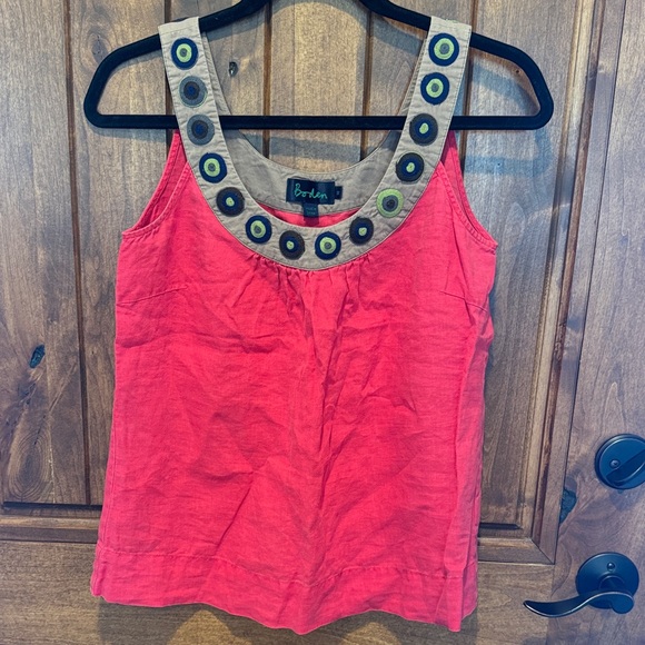 Boden Tops - Boden Pink and Tan Embellished Tank Top